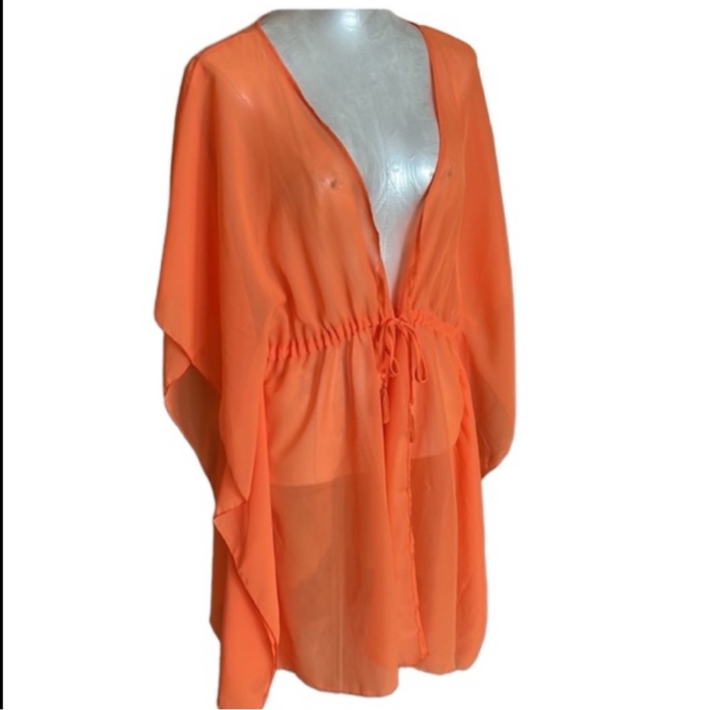 YMI Women’s color Orange Sheer V-Neck Swim Coverup size Medium
